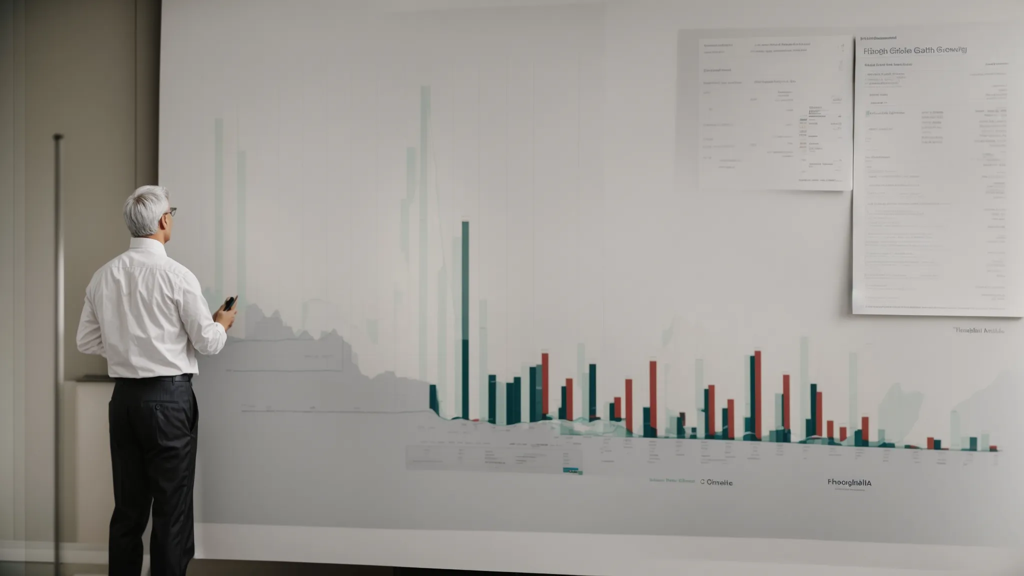 a strategist reviews a graph illustrating website traffic growth for a restoration company.