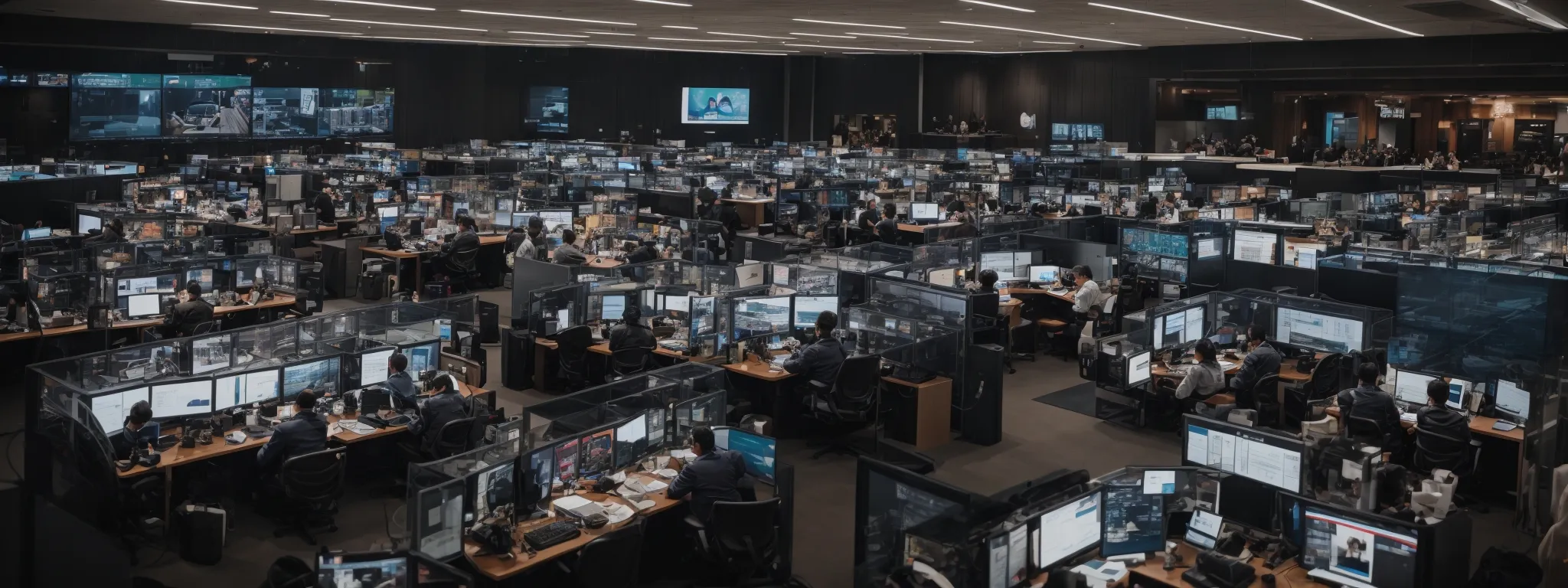 a bustling social media command center where marketers strategically plan and publish engaging content across various platforms.